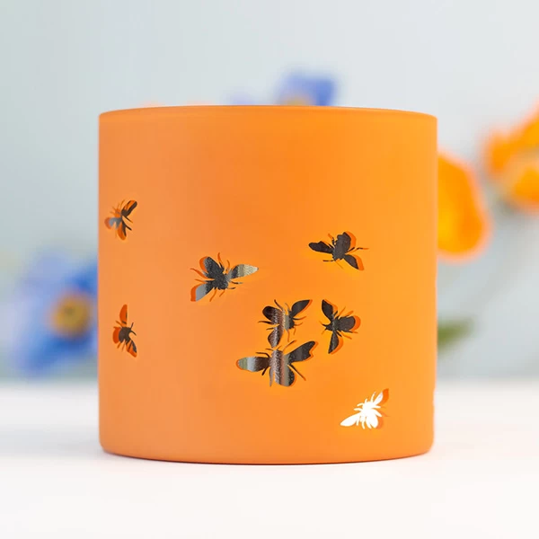 3 Wick Candle Holder Borosiliate Glass Laser Engraving Orange