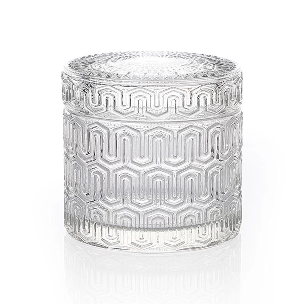 9x6.5cm Embossed Candle Glass 7 oz with Glass Lid