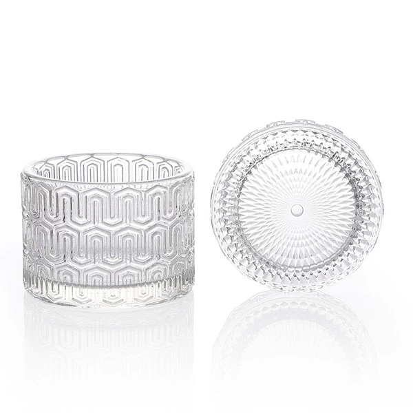 9x6.5cm Embossed Candle Glass 7 oz with Glass Lid