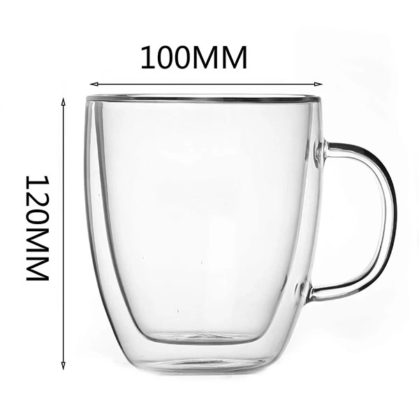 Heat Resistance Handmade Borosilicate Glass Double Wall Coffee Mug 16oz On Sale