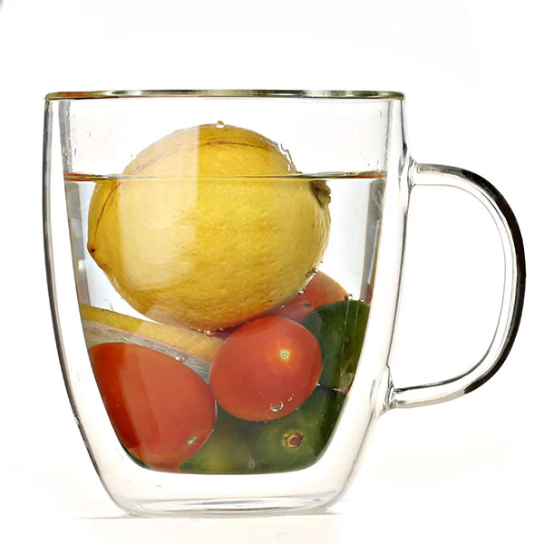 Heat Resistance Handmade Borosilicate Glass Double Wall Coffee Mug 16oz On Sale