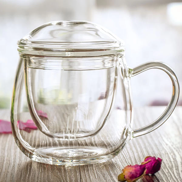 21oz Sustainable Bososilicate Glass Tea Cup with Glass Filter Glass Lid