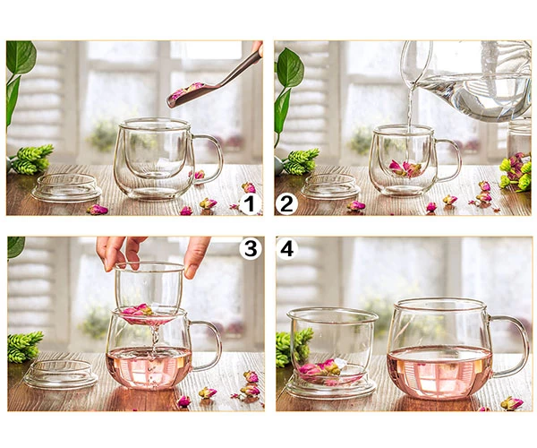 17oz Sustainable Bososilicate Glass Tea Cup with Glass Filter