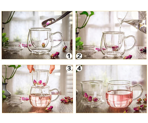 21oz Sustainable Bososilicate Glass Tea Cup with Glass Filter Glass Lid