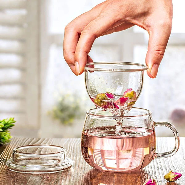 Sustainable Bososilicate Glass Tea Cup 10oz with Glass Filter