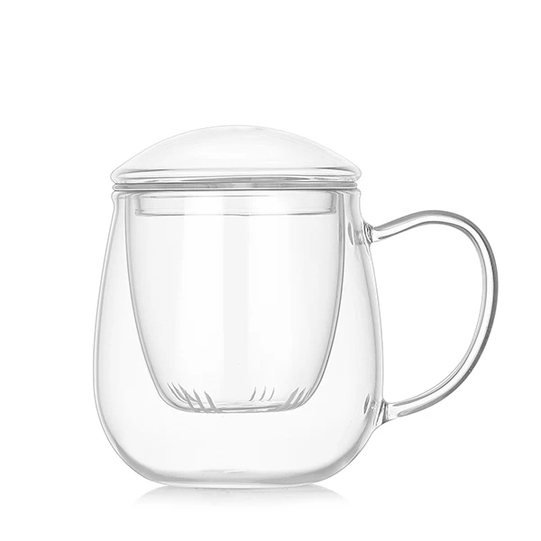 21oz Sustainable Bososilicate Glass Tea Cup with Glass Filter Glass Lid