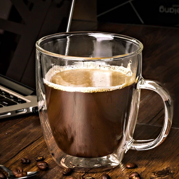 Heat Resistance Handmade Borosilicate Glass Double Wall Coffee Mug 16oz On Sale