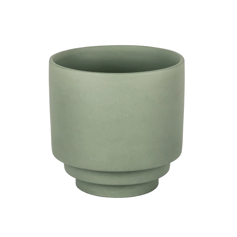 Matte Green Step Design Porcelain Candle Jar Empty
