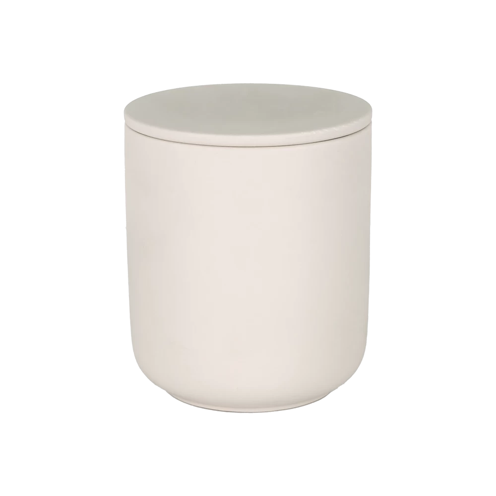 Milky White Stoneware Candle vessel With Lid 10oz