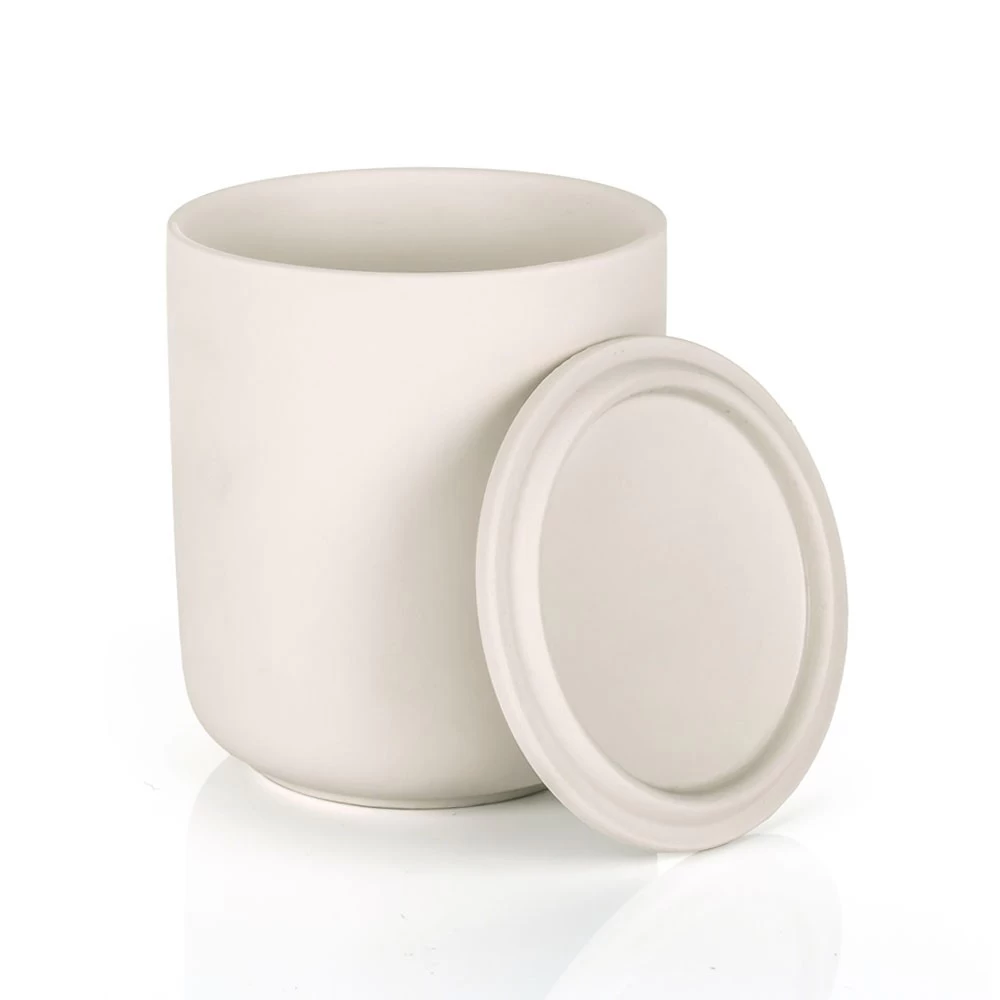 Milky White Stoneware Candle vessel With Lid 10oz