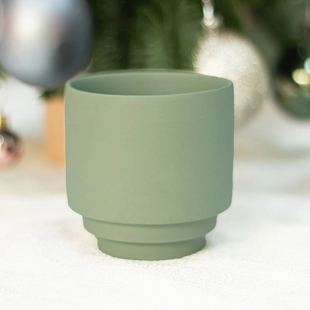Matte Green Step Design Porcelain Candle Jar Empty