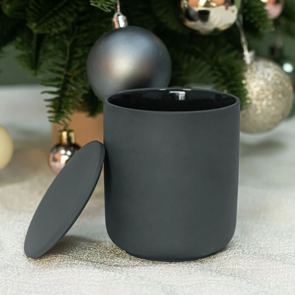 Matte Black 10oz Ceramic Clay Handmade Stoneware Candle Jar With Lid