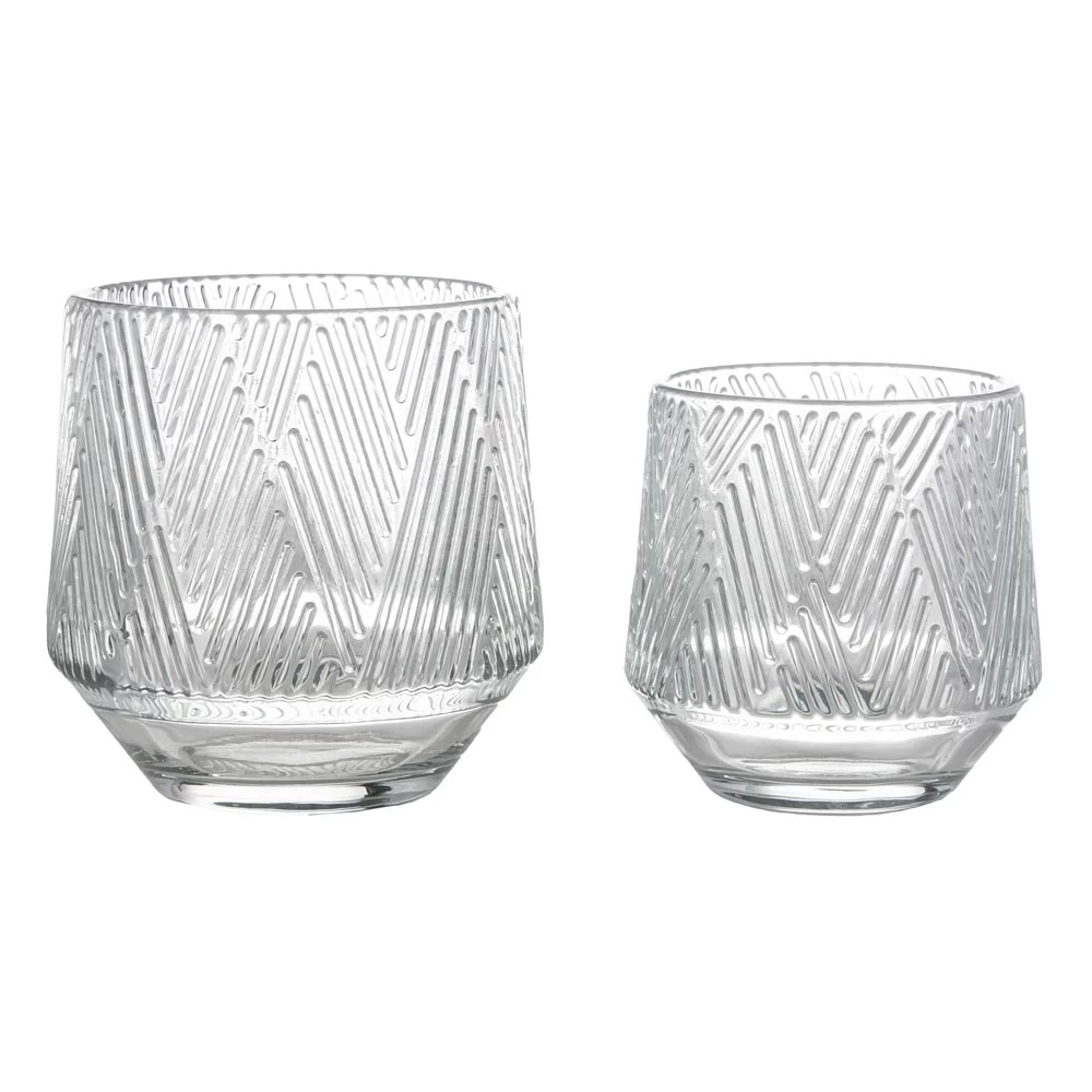 10oz Embossed Pattern Glass Candle Holder Stripe Design