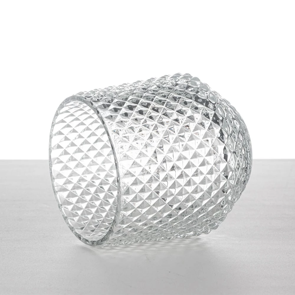 10oz Embossed Pattern Glass Candle Holder Diamond Design