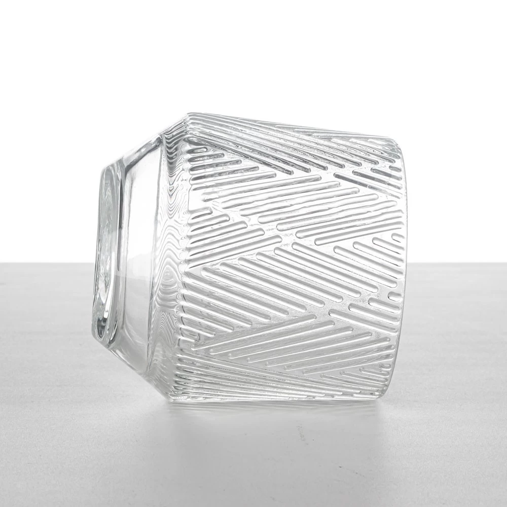 10oz Embossed Pattern Glass Candle Holder Stripe Design