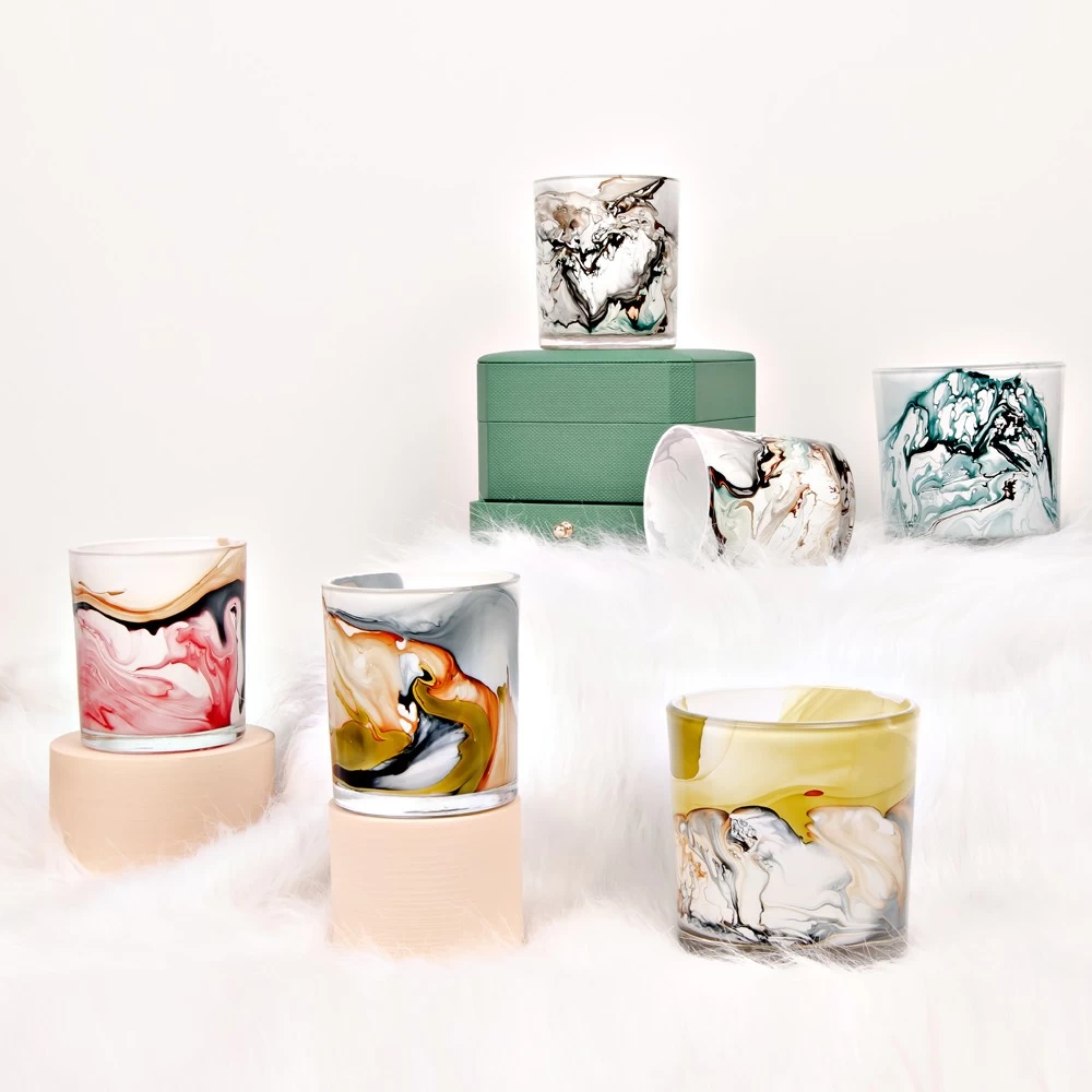 Bulk Marble Candle Glass Container 14oz Handmade Watercolor