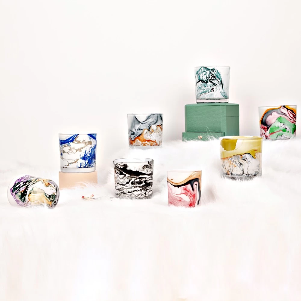 Exclusive Marble Effect Glass Candle Jar For Scented Candles
