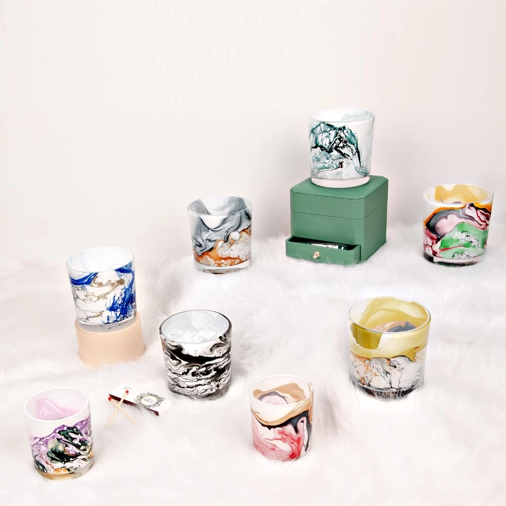 Bulk Marble Candle Glass Container 14oz Handmade Watercolor