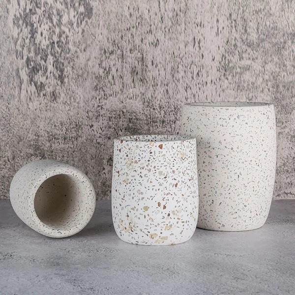 6oz Terrazzo White Concrete Candle Holder