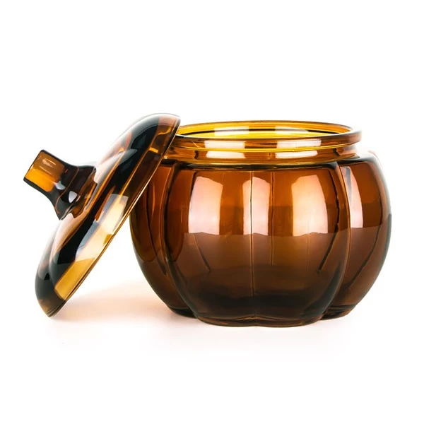 12oz Glass Bourbon Pumpkin Candle Holder Amber