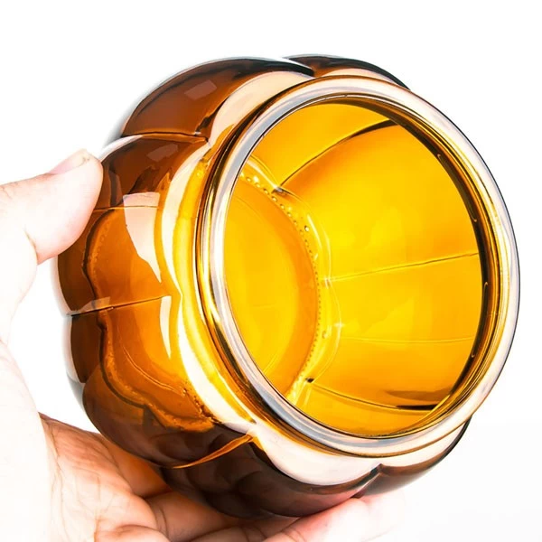 12oz Glass Bourbon Pumpkin Candle Holder Amber