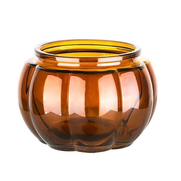 12oz Glass Bourbon Pumpkin Candle Holder Amber