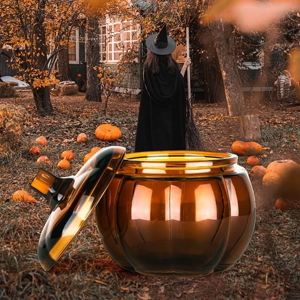 12oz Glass Bourbon Pumpkin Candle Holder Amber