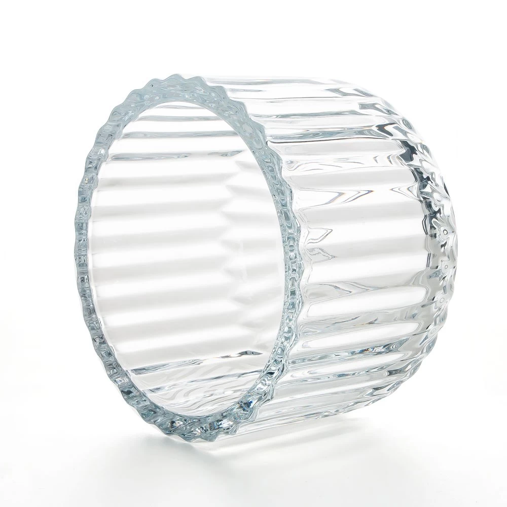10oz Curved Base Thick Plain Glass Candle Holder Textured Pattern