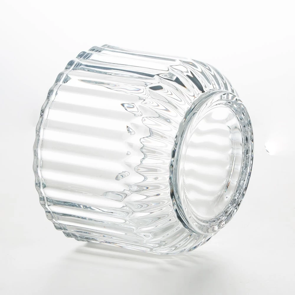 10oz Curved Base Thick Plain Glass Candle Holder Textured Pattern