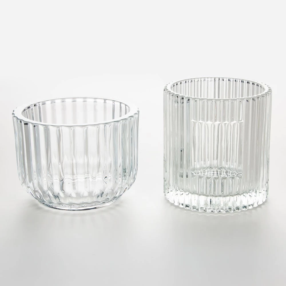 10oz Cylinder Stripe Pattern Glass Candle Holder