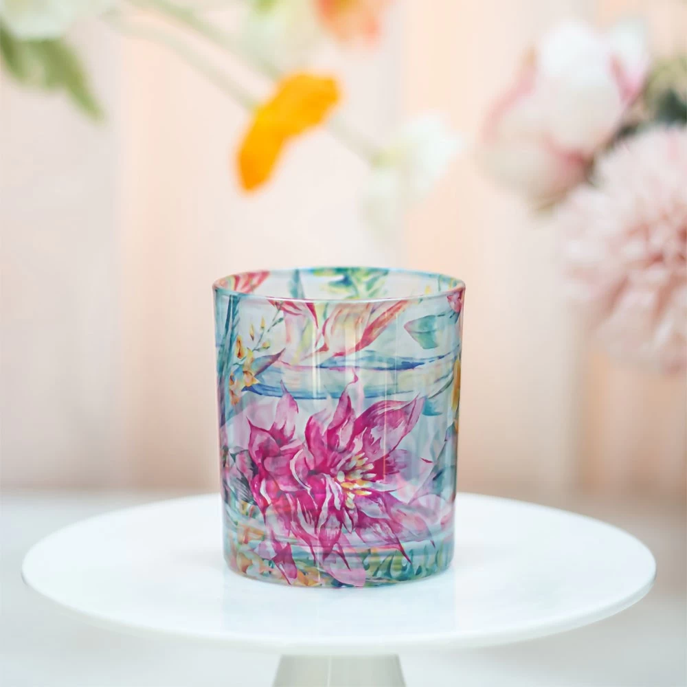 Heat Transfer Printing Glass Candle Jar 8oz for Floral Scented Candles