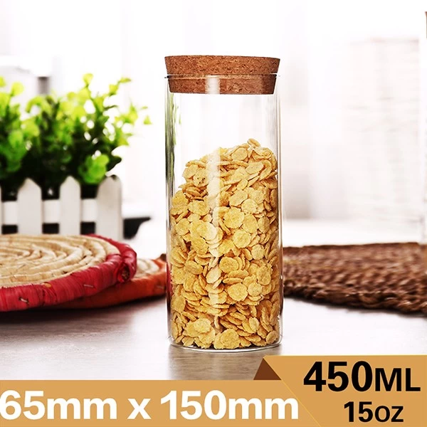 15oz Storage jar with cork lid Borosilciate Glass Jar