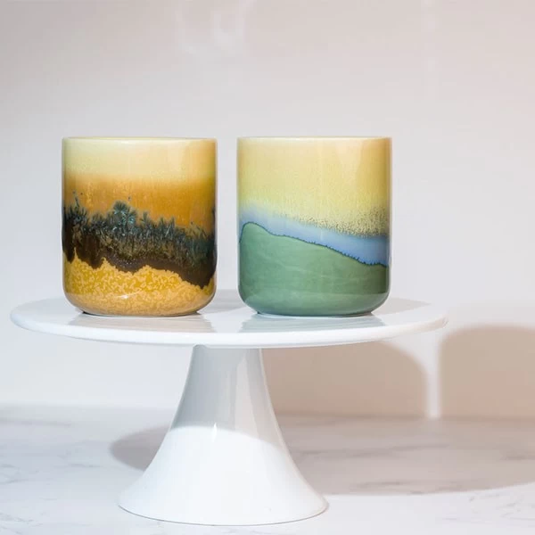 reactive glazed ceramic candle holder