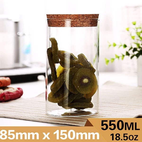3.35 x 5.9inch borosilicate food storer with cork lid 19oz