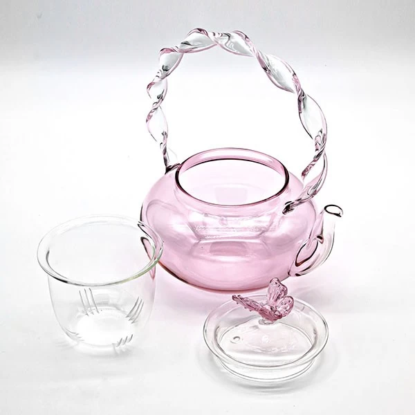 High Borosilicate Pink Tea Pot with Spiral Handle and Glass Infuser