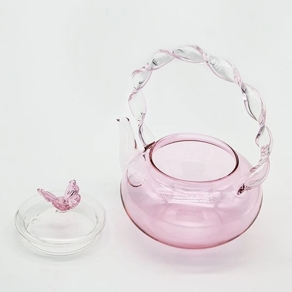 High Borosilicate Pink Tea Pot with Spiral Handle and Glass Infuser