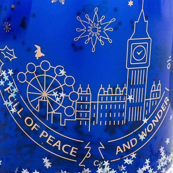 High-end Blue Glitter Decorated Double Wall Coffee mug 13oz