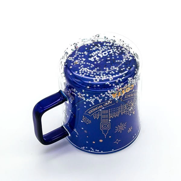 High-end Blue Glitter Decorated Double Wall Coffee mug 13oz