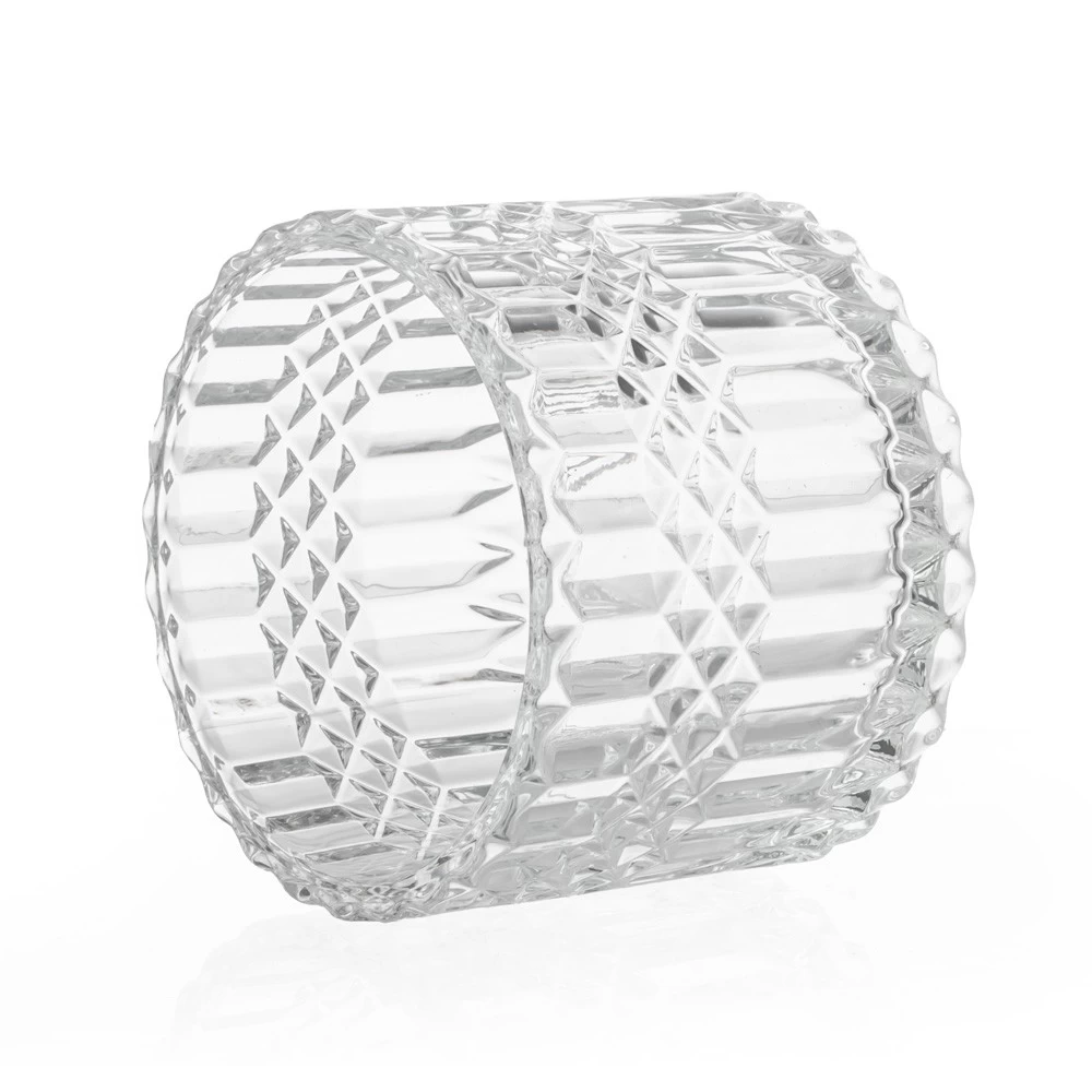 17oz Clear Crystal Cut Glass Geo Diamond Pattern Trinket Jar with Flat Lid