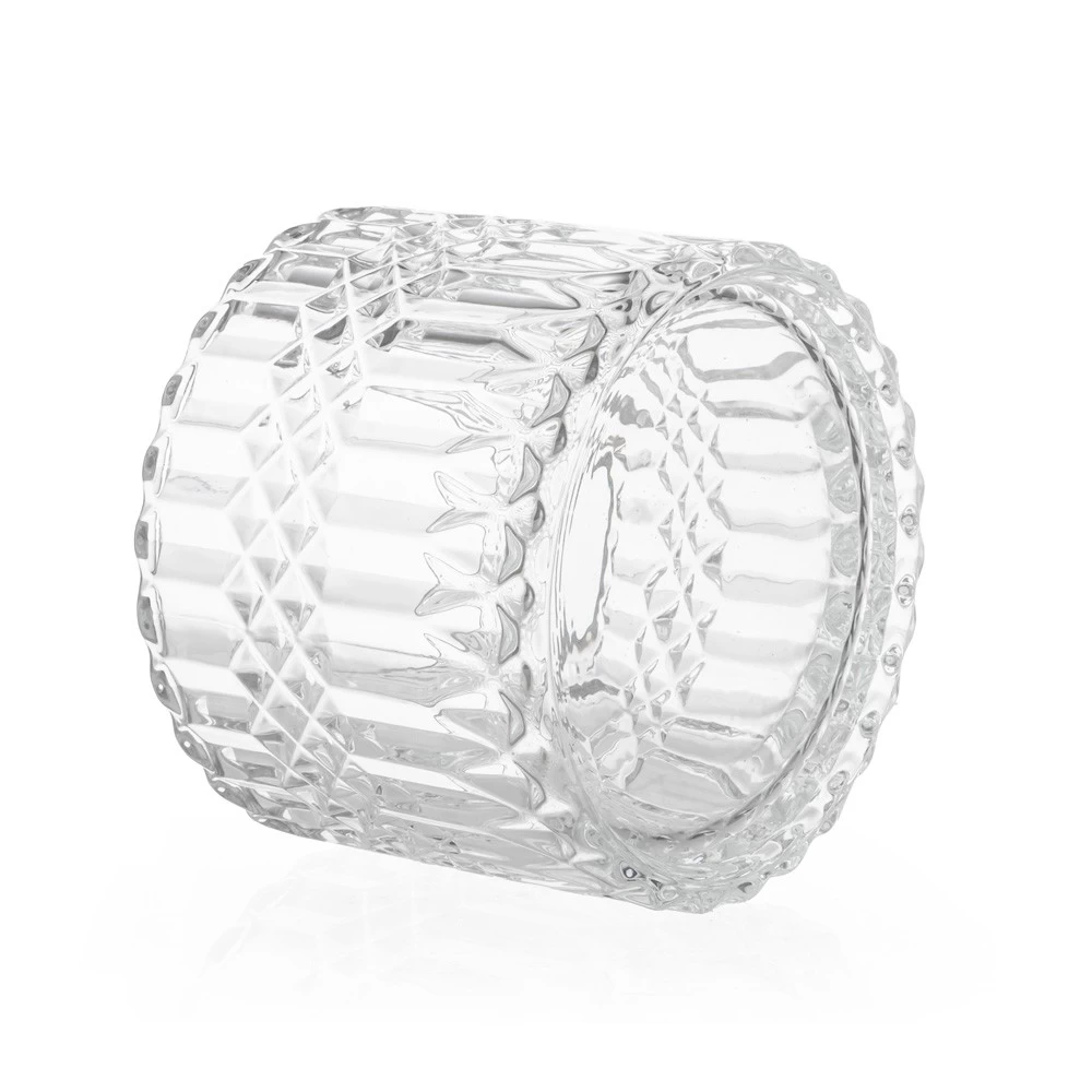 17oz Clear Crystal Cut Glass Geo Diamond Pattern Trinket Jar with Flat Lid