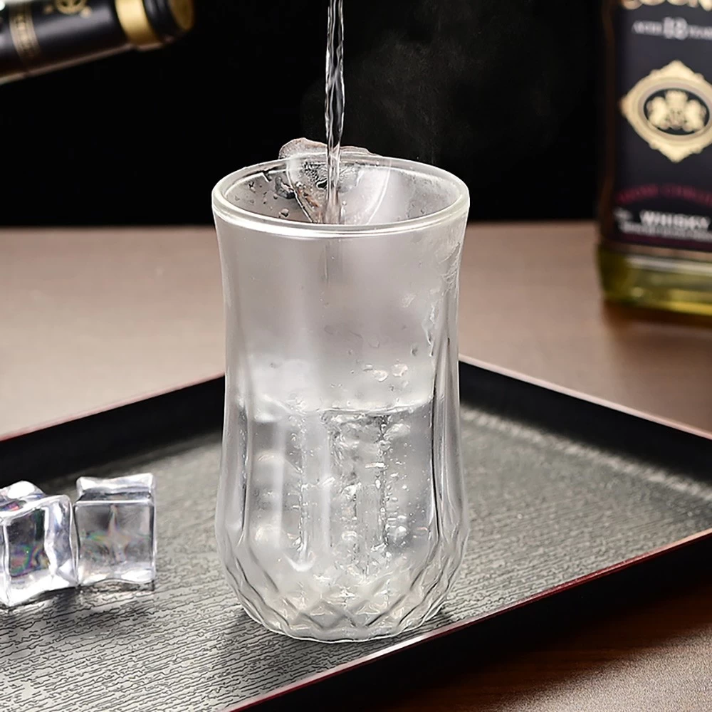Wholesale 10oz Double Wall Borosilicate Glass Diamond Drinking Cocktail Glass