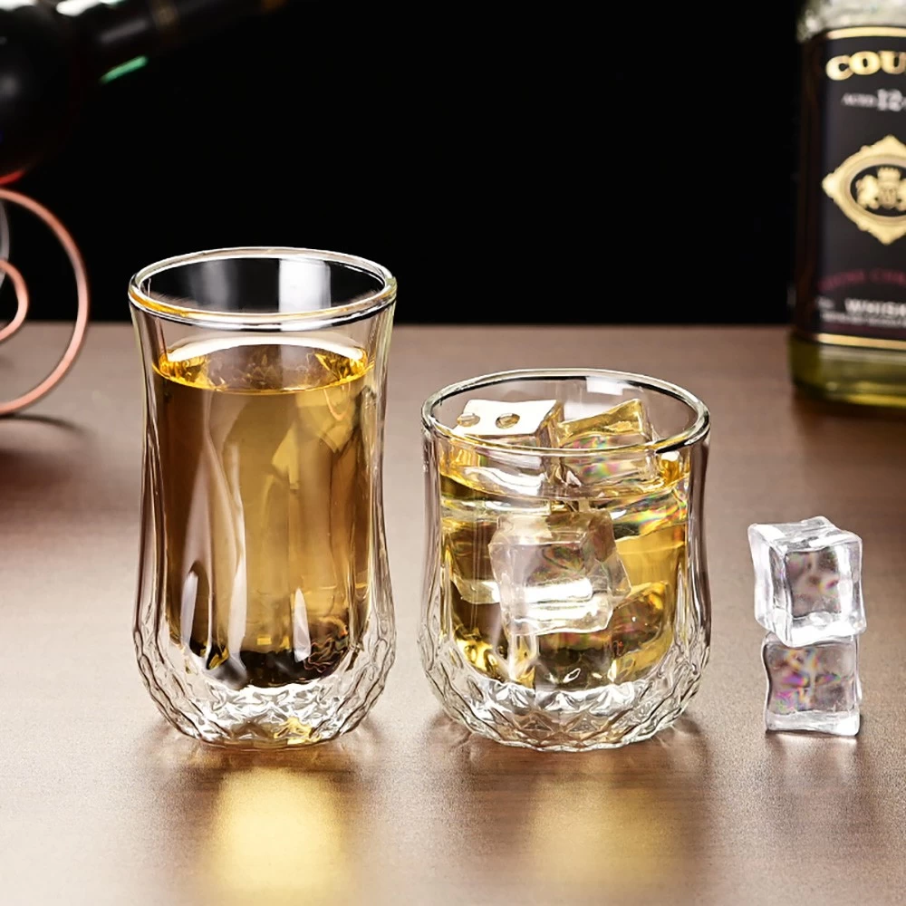 Producing 8oz Double Wall Borosilicate Glass Diamond Drinking Beer Cup Old Fashion Glasses for Cocktails