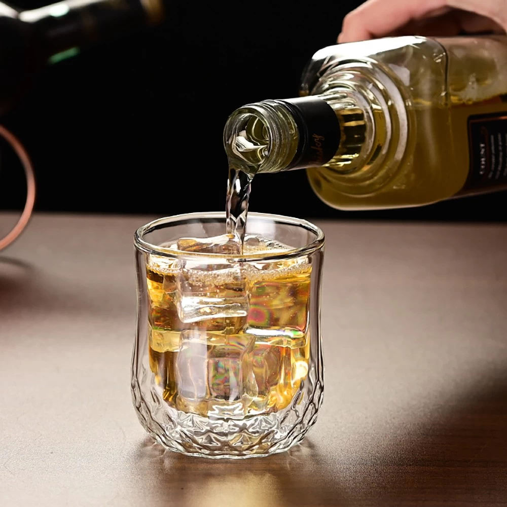 Producing 8oz Double Wall Borosilicate Glass Diamond Drinking Beer Cup Old Fashion Glasses for Cocktails