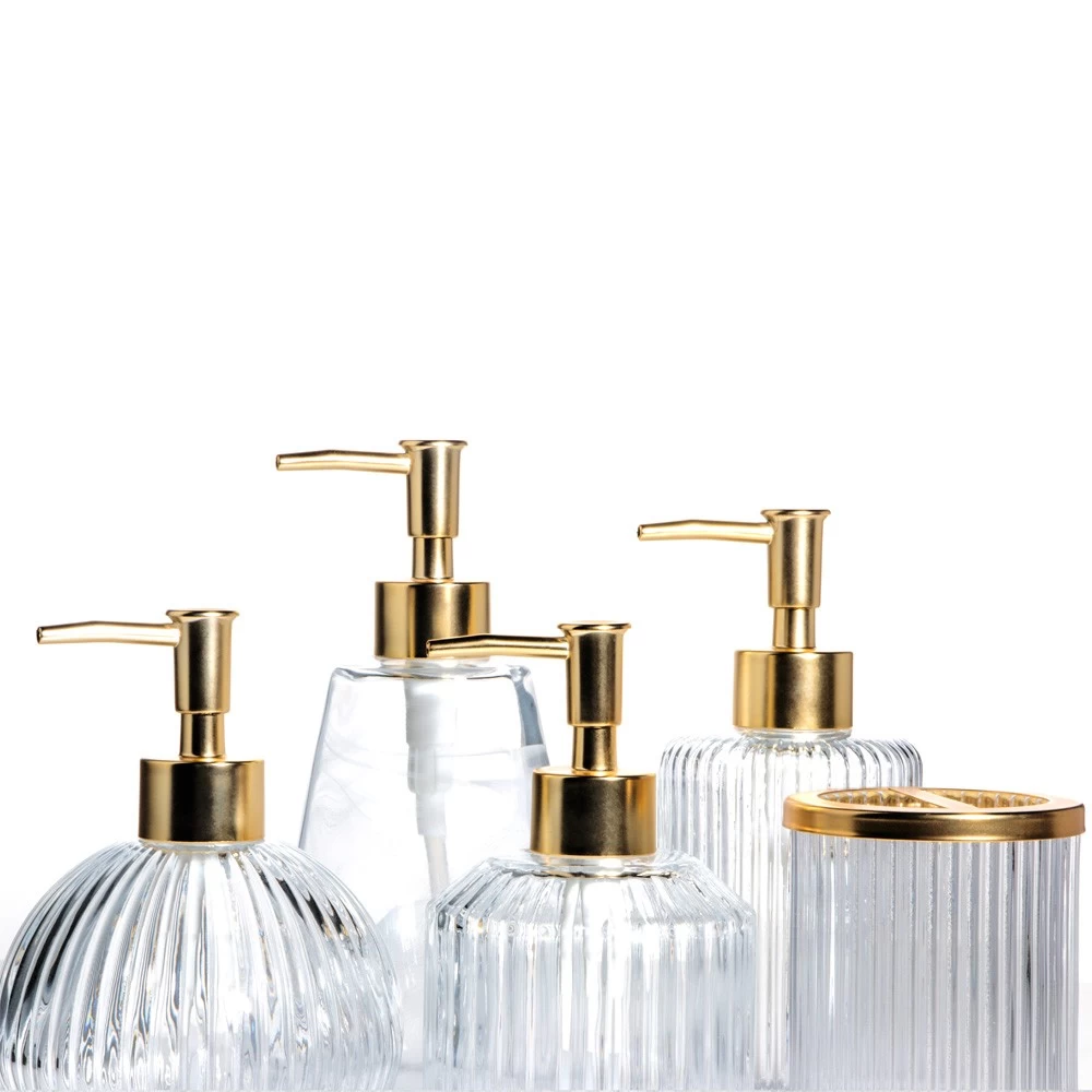 Private Label Crystal Refillable Wash Hand Liquid Clear Glass Bottle with Silver Pump