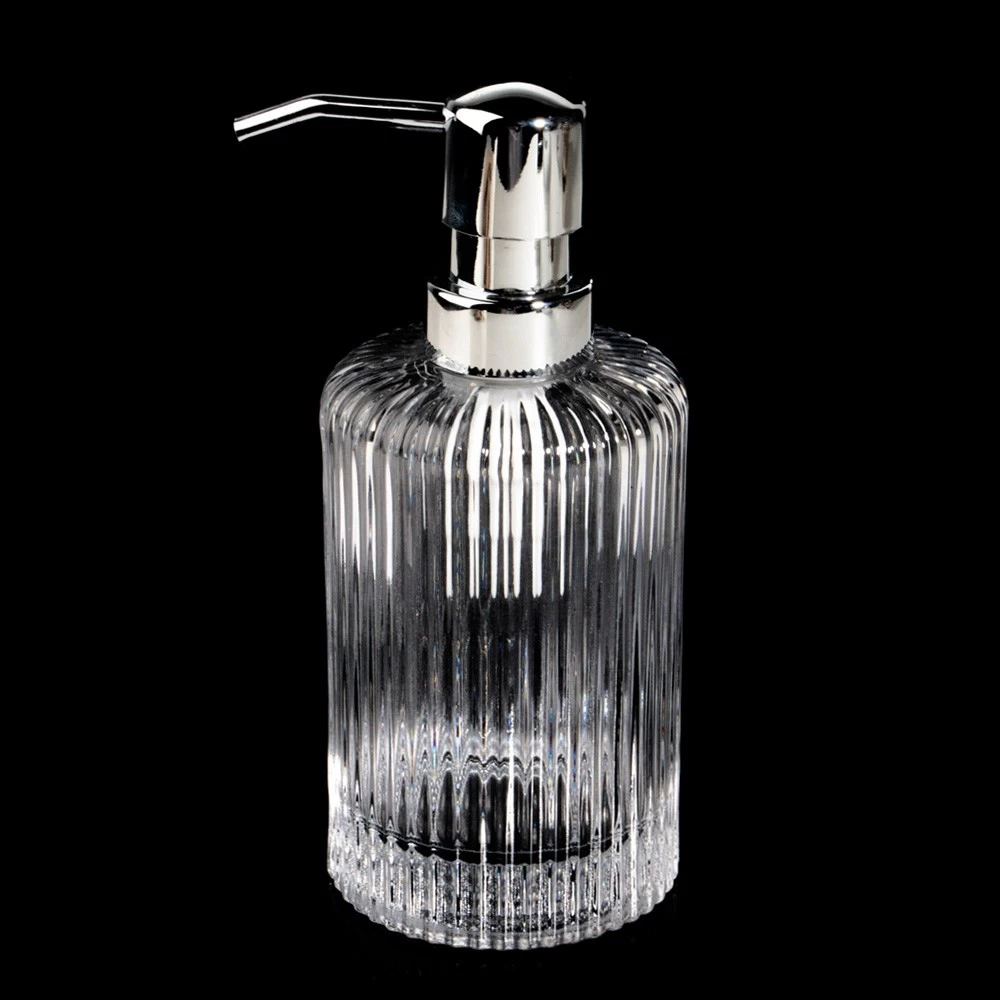 Private Label Crystal Refillable Wash Hand Liquid Clear Glass Bottle with Silver Pump