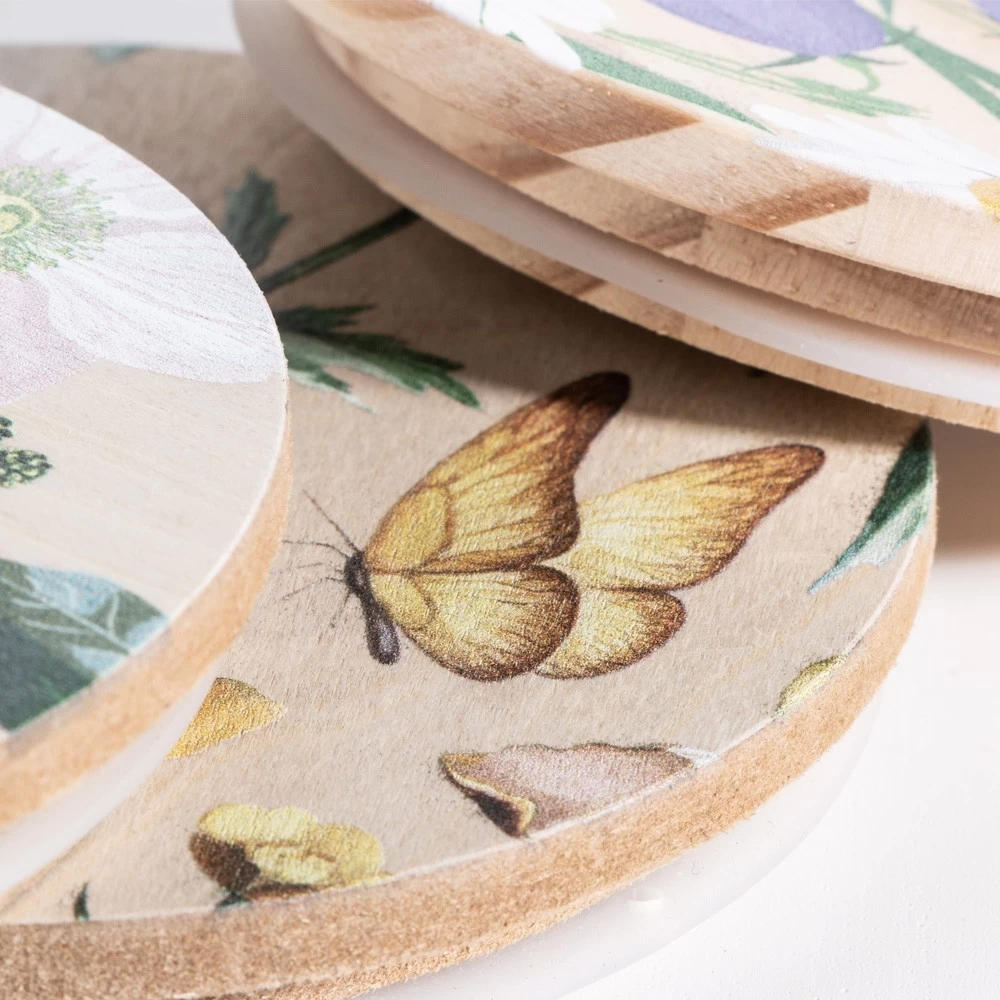 Raw Pine Wood Lid with CMYK printing flowers for candle glass
