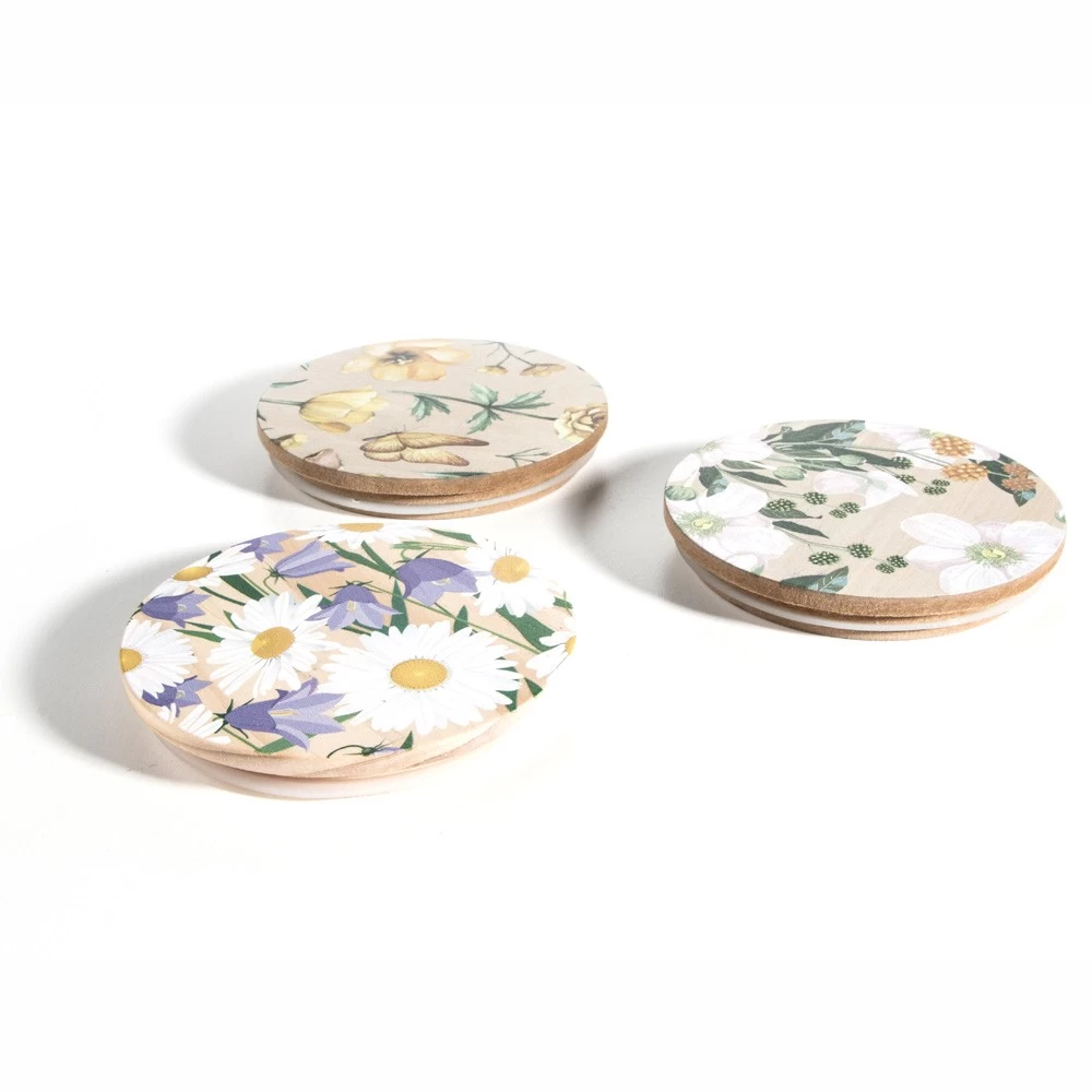 Raw Pine Wood Lid with CMYK printing flowers for candle glass