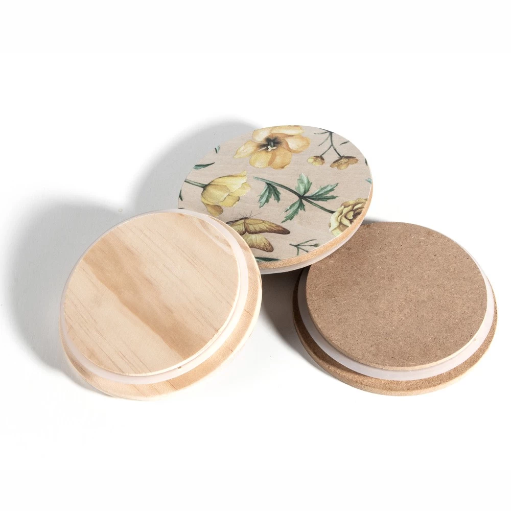 Raw Pine Wood Lid with CMYK printing flowers for candle glass
