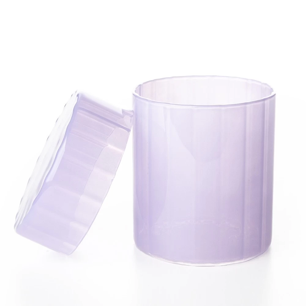 15oz Premium Colored Ribbed Borosilicate Glass Jar with Lid