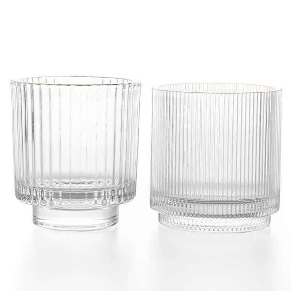 Gold Rim Ribbed Glassware Luxury Candle Holder Glass